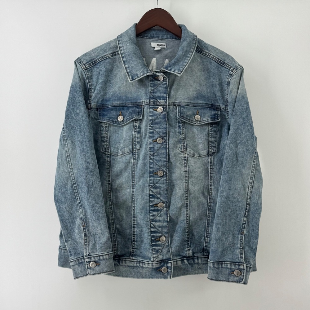 Sonoma Goods For Life Womens Medium Wash Mama Graphic Denim Jacket M-MAT